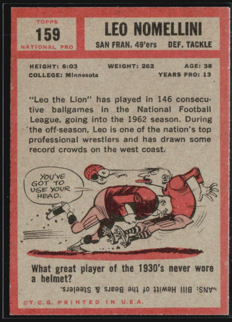 1962 Topps - #159 Leo Nomellini