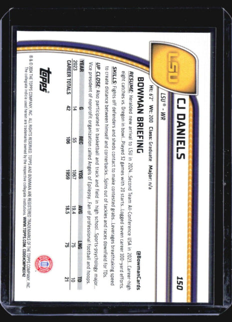 2024 Bowman Chrome U CJ Daniels 1st Orange Refractor /25 #150