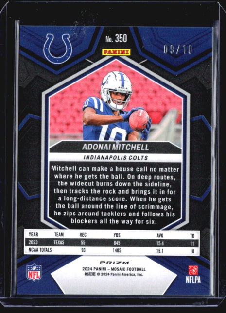 2024 Panini Mosaic - Rookies #350 Adonai Mitchell Gold Prizm Rc /10