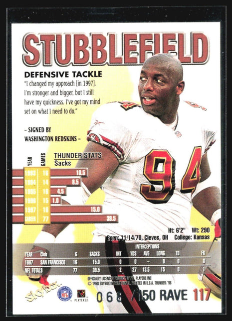 1998 Skybox Thunder - #117 Dana Stubblefield Rave /150