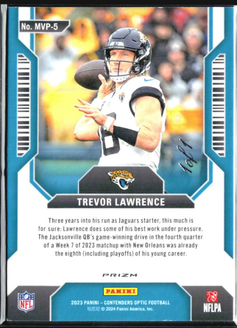 2023 Optic Contenders Trevor Lawrence Gold Vinyl 1/1 MVP Contenders #MVP-5