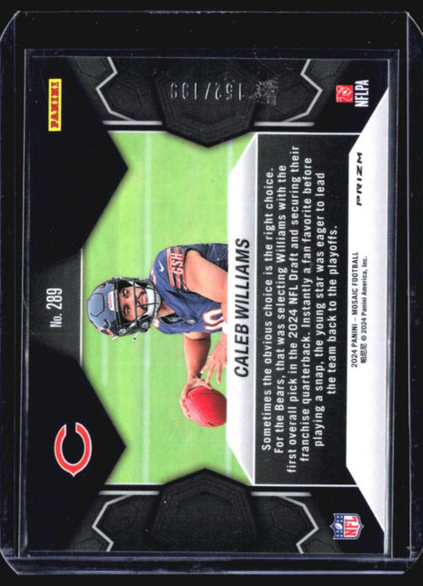 2024 Panini Mosaic Caleb Williams NFL Debut Orange Prizm Rc /199 #289