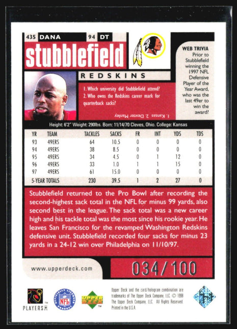 1998 UD Choice Reserve 100 Dana Stubblefield #435 /100
