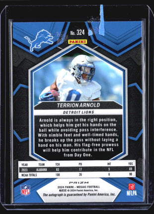 2024 Panini Mosaic Terrion Arnold White Rc Auto #324