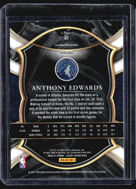 2020-21 Panini Select - Concourse #61 Anthony Edwards (RC) Retail Blue Prizm