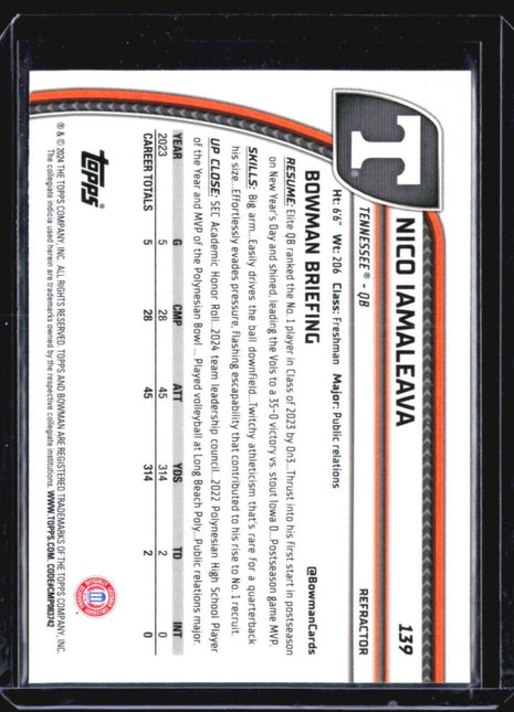 2024 Bowman Chrome U Nico Iamaleava 1st refractor #139