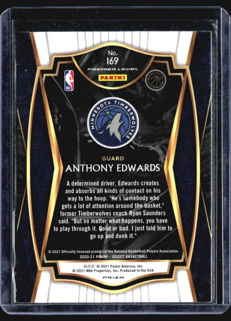 2020-21 Select Premier Level Green White Purple Prizm #169 Anthony Edwards RC