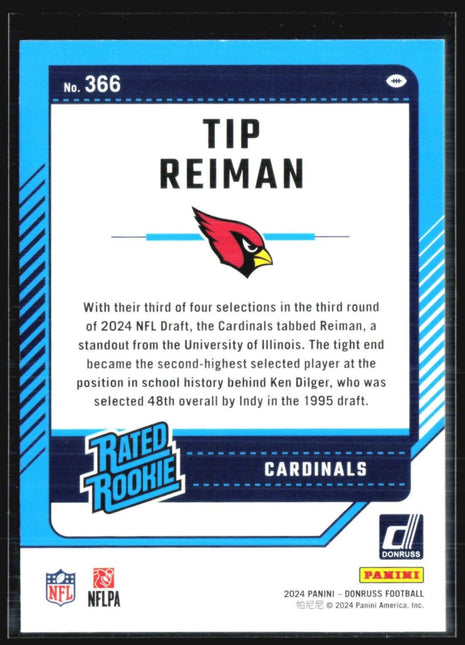 2024 Panini Donruss Rated Rookie Tip Reiman #366