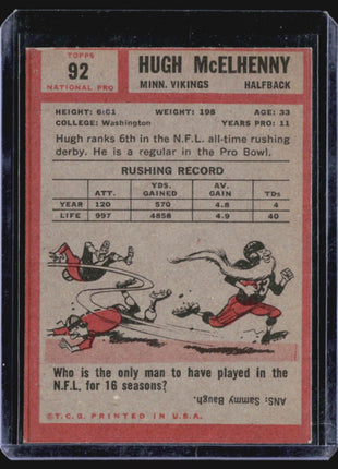 1962 Topps - #92 Hugh McElhenny