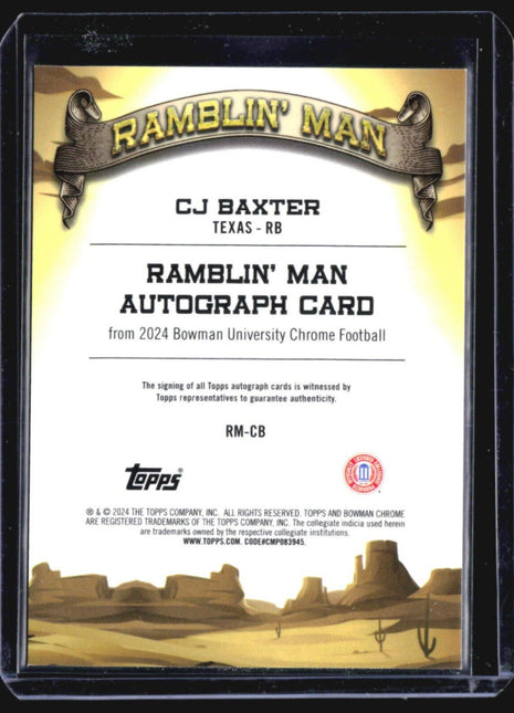 2024 Bowman Chrome U CJ Baxter Ramblin Man Auto /99 #rm-cb