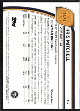 2024 Bowman Chrome U Kris Mitchell 1st Pink /150 #117