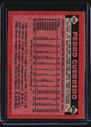 1986 Topps - #145 Pedro Guerrero