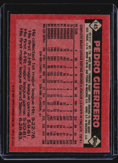 1986 Topps - #145 Pedro Guerrero