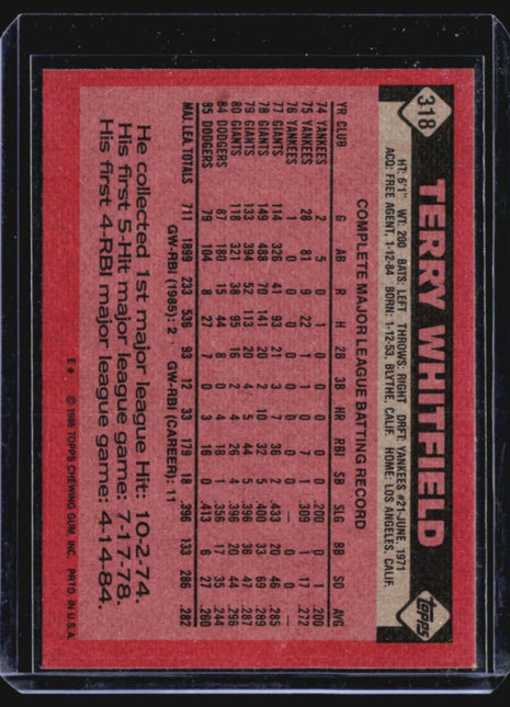 1986 Topps - #318 Terry Whitfield