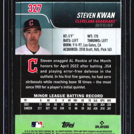 2022 Topps Stadium Club Chrome - Updates #327 Steven Kwan (RC)