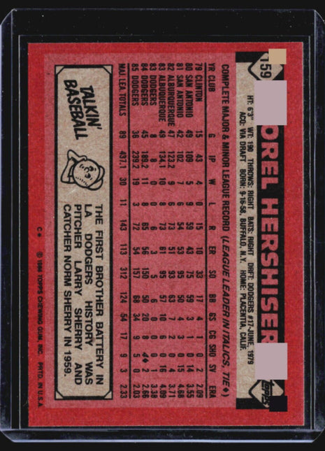 1986 Topps - #159 Orel Hershiser