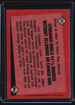 1986 Topps - Record Breaker #207 Fernando Valenzuela