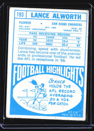 1968 Topps - #193 Lance Alworth