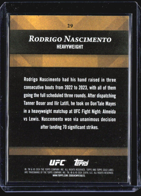 2024 Topps UFC Gold Label Rodrigo Nascimento Blue Rc /99 #29