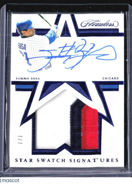 2021 Panini Flawless - Star Patch Auto Ruby #SSS-SS Sammy Sosa /7