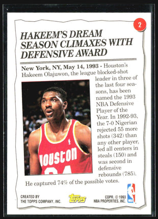 1993 Topps Highlight Hakeem Olajuwon #2