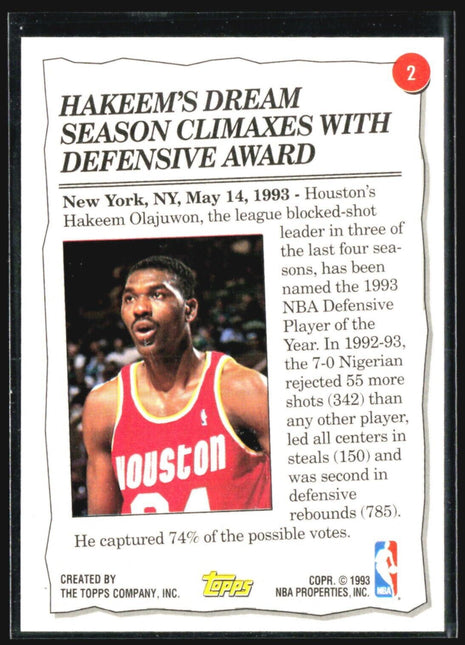 1993 Topps Highlight Hakeem Olajuwon #2