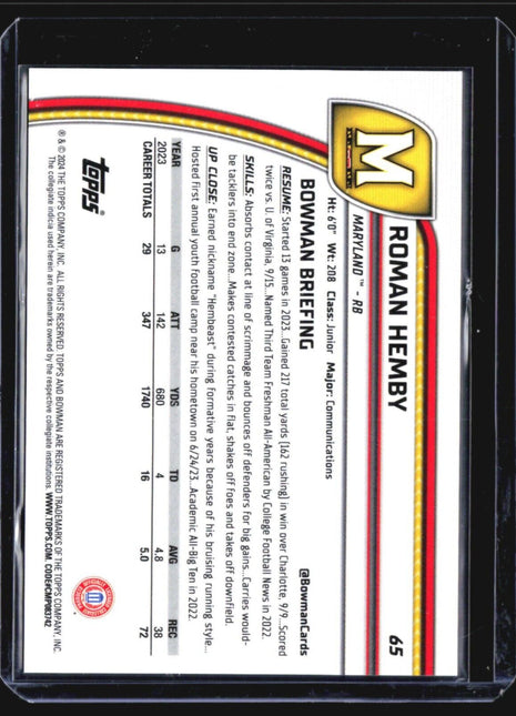 2024 Bowman U Chrome Roman Hemby 1st Black & White Stealth /48 #65