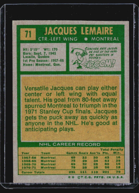 1971-72 Topps - #71 Jacques Lemaire
