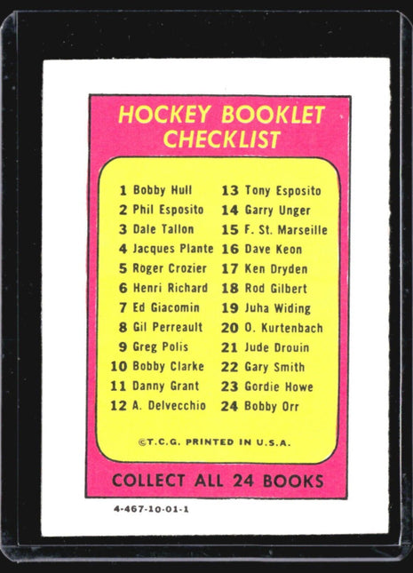 1971-72 Topps Hockey Checklist Bobby Clarke #10