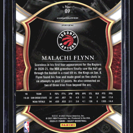 2020-21 Panini Select - Concourse #89 Malachi Flynn (RC) Red Orange Shimmer