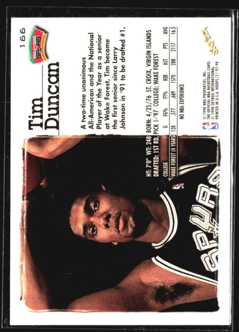 1997-98 NBA Hoops - #166 Tim Duncan (RC)