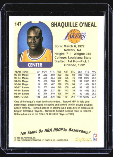 1999-00 Skybox NBA Hoops Decade Basketball Shaquille O'Neal #147