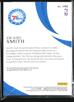 2018-19 Panini Immaculate Rookie Patch Autograph #140 Zhaire Smith /99