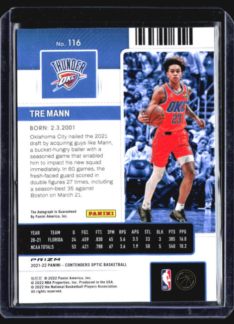 2021-22 Panini Contenders Optic - Rookie Ticket #116 Tre Mann Silver Auto