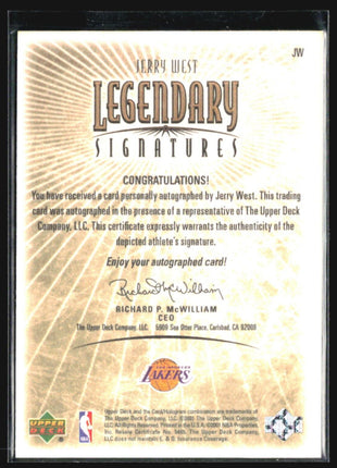 2000-01 Upper Deck NBA Legends - Legendary Signatures #JW Jerry West Auto