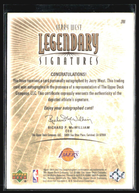 2000-01 Upper Deck NBA Legends - Legendary Signatures #JW Jerry West Auto