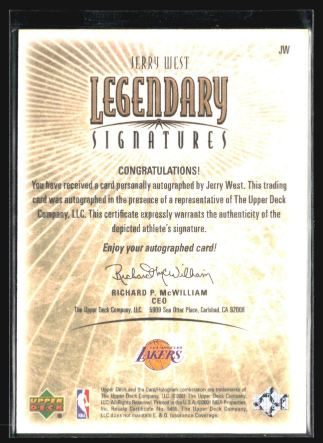 2000-01 Upper Deck NBA Legends - Legendary Signatures #JW Jerry West Auto