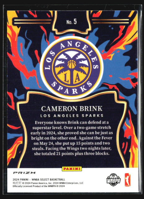2024 Panini Select WNBA - En Fuego #5 Cameron Brink (RC) Prizm