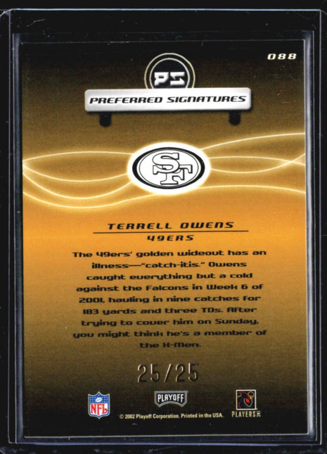 2001 Playoff Preferred - Signatures Gold #088 Terrell Owens /25 Auto
