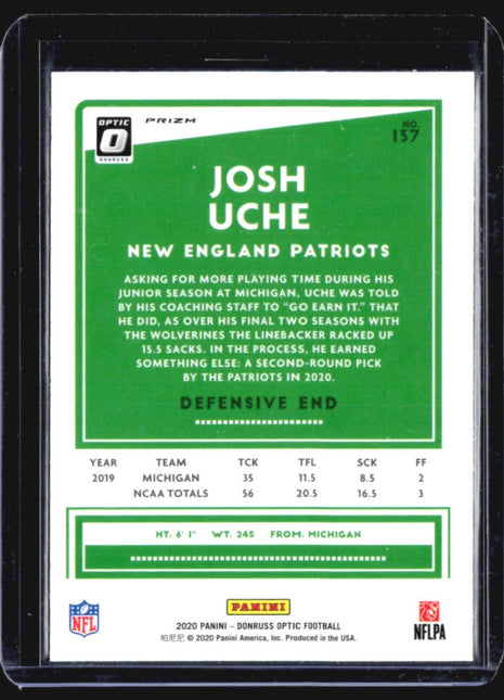 2020 Donruss Optic Josh Uche Blue Scope Rc #137