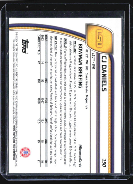 2024 Bowman U Chrome CJ Daniels 1st Purple Refractor /399 #150