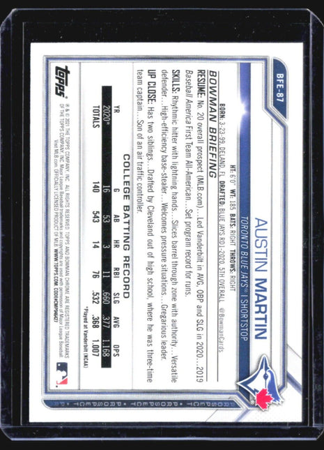 2021 Bowman - Prospects #BP-87 Austin Martin (RC)
