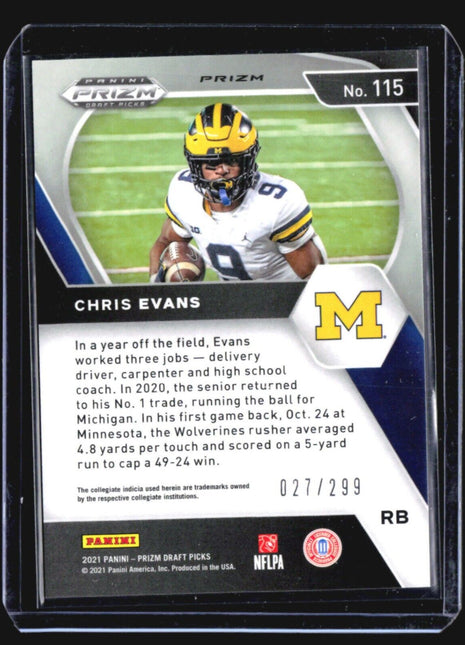 2021 Panini Prizm Draft Chris Evans Rc Red /299 #115