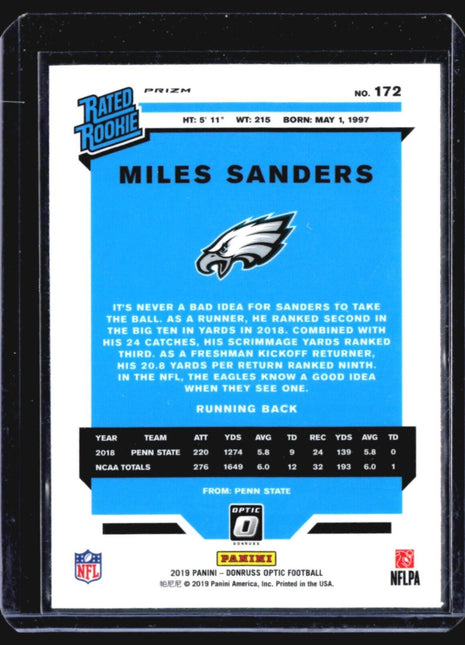 2019 Donruss Optic Miles Sanders Rated Rookie Silver Holo #172