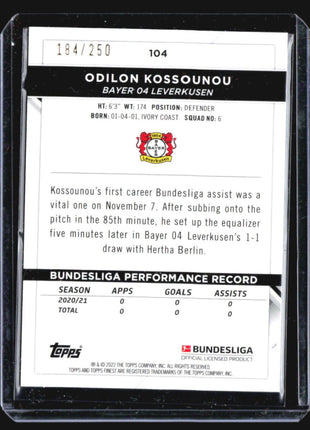 2021-22 Topps Finest Bundesliga - #104 Odilon Kossounou Purple /250