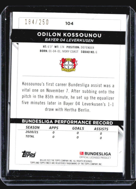 2021-22 Topps Finest Bundesliga - #104 Odilon Kossounou Purple /250