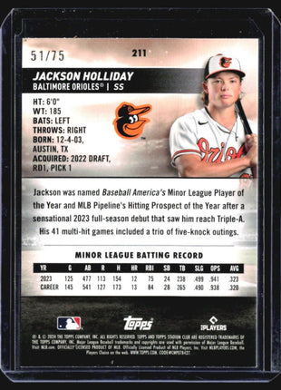 2024 Topps Stadium Club - #211 Jackson Holliday (RC) Purple /75