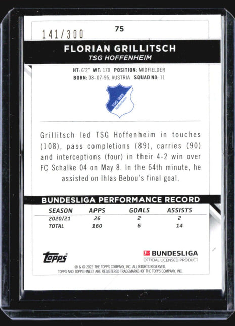 2021-22 Topps Finest Bundesliga - #75 Florian Grillitsch  Pink Wave /300