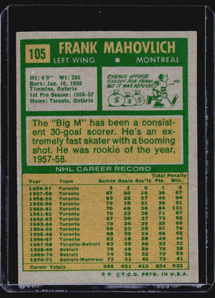 1971-72 Topps - #105 Frank Mahovlich