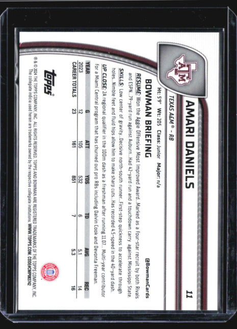 2024 Bowman U Chrome Amari Daniels 1st Yellow Refractor /75 #11